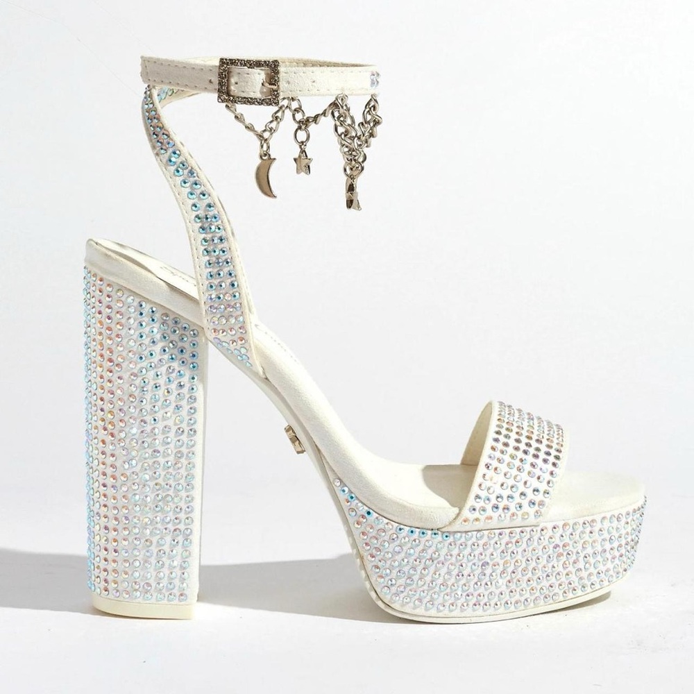 Chic White Rhinestone Platform Heels